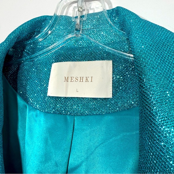 Meshki Becky Shimmer Oversized Blazer Dress Aquamarine L Mermaid Glitter Festive - Picture 9 of 16